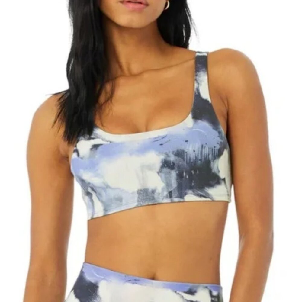 Alo Yoga Vapor Graffiti Tie Dye Bra – Blue/Navy – Scoop Neck – Yoga